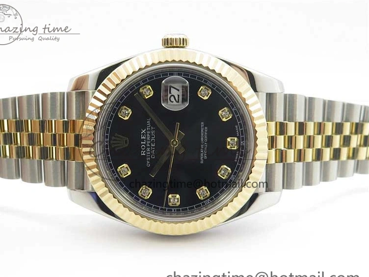 AAA Replica Watches SS Dial Wrapped WWF SS YG 41 Crystals DateJust 3128 on A YG Bracelet SoftTouch Edition Jubilee Best Wrapped Makers 126333 Black 0117